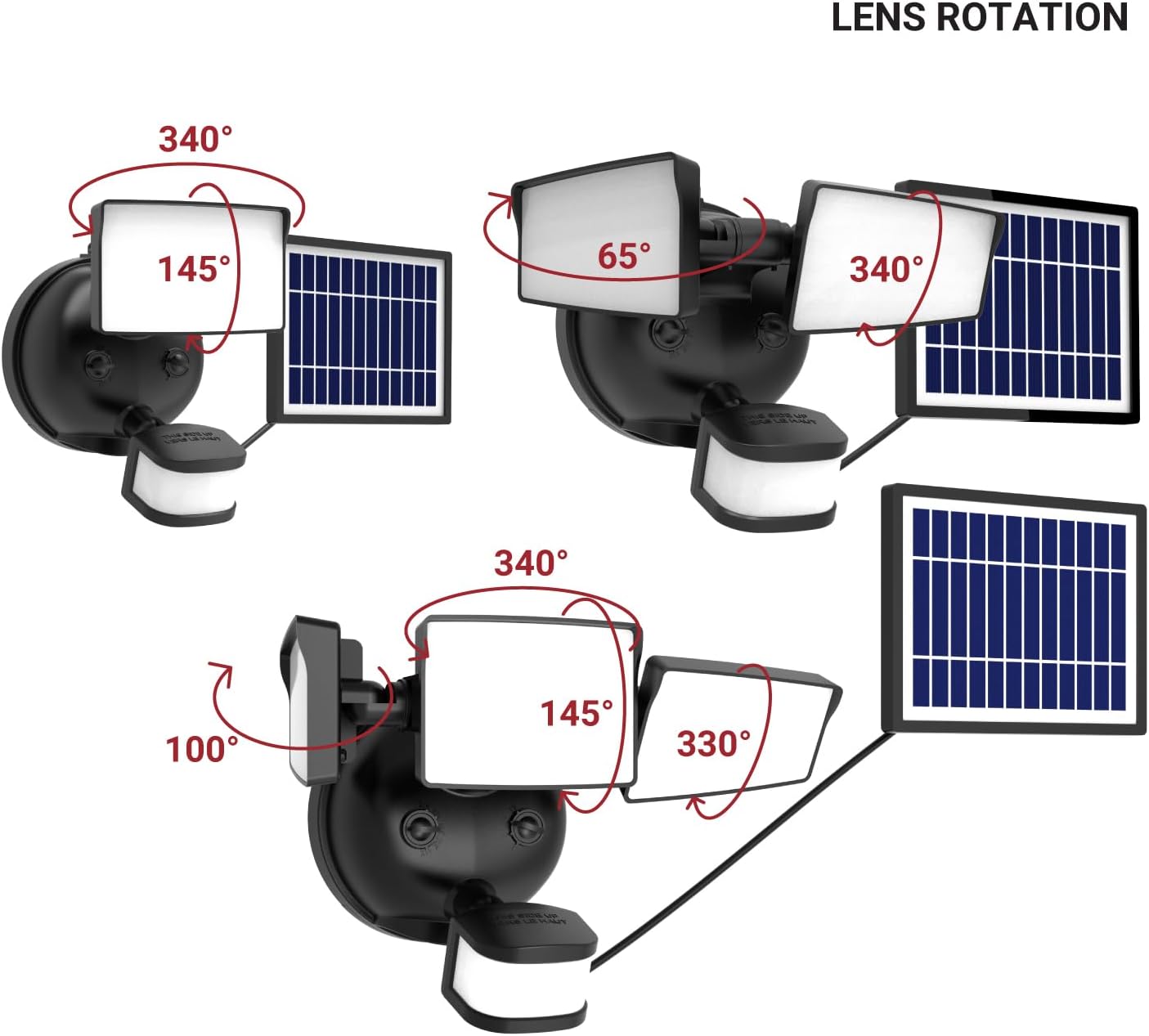 HALO Next Gen Solar-Powered LED Security Floodlight, 3 Head w/Motion Sensing, Dusk to Dawn, Adjustable Brightness - White