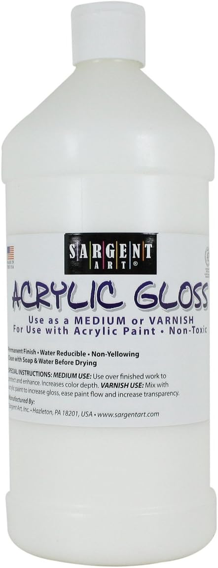 Sargent Art 32 Ounce Acrylic Gloss and Varnish, apply a clear shield to protect all painting creations White