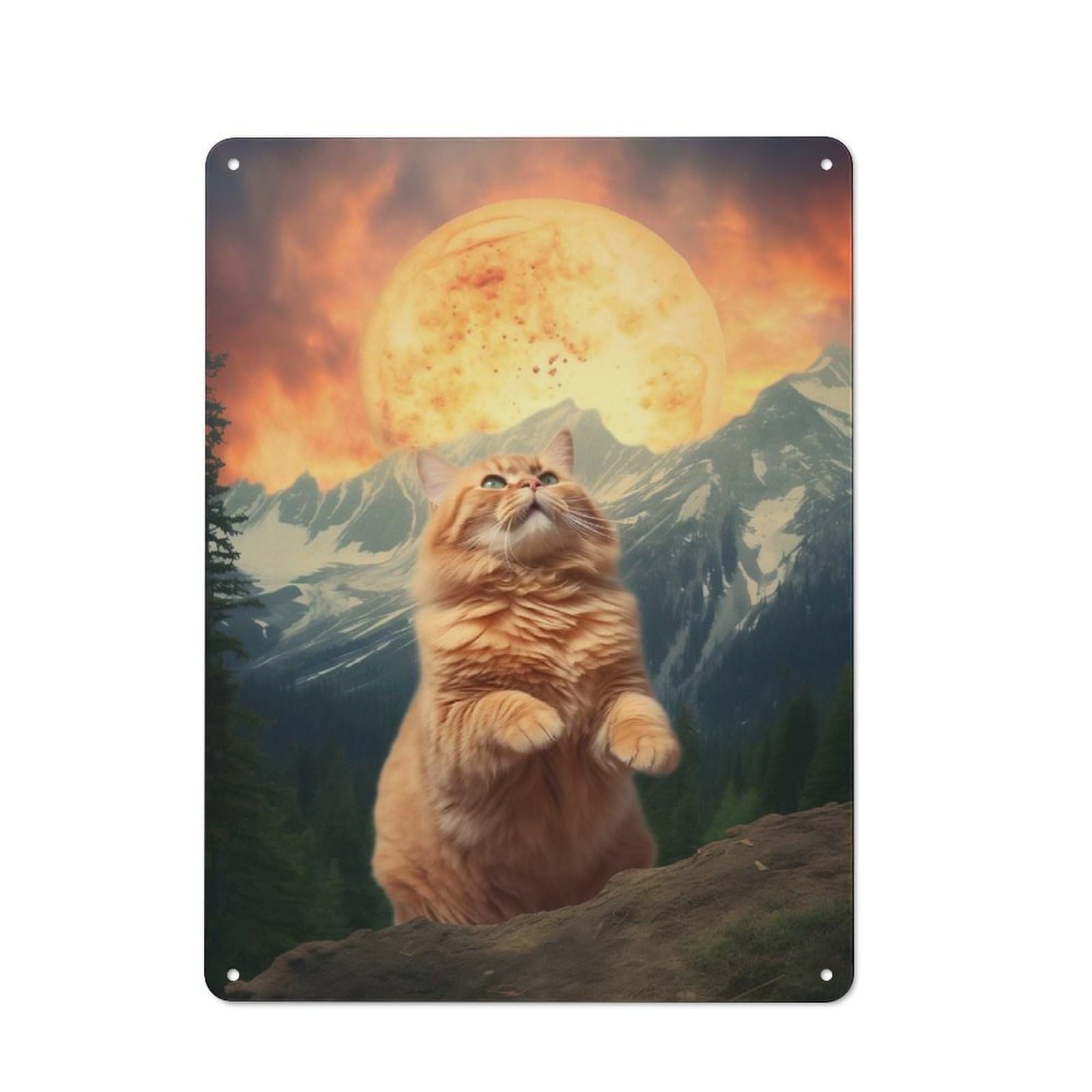 Junmoney Style-8 40X30cm Rustic Tin Sign With Teton Cat X Pizza Sun For Home Office Or Studio, For Metal Sign Collectors, For Garage And Workshop Walls