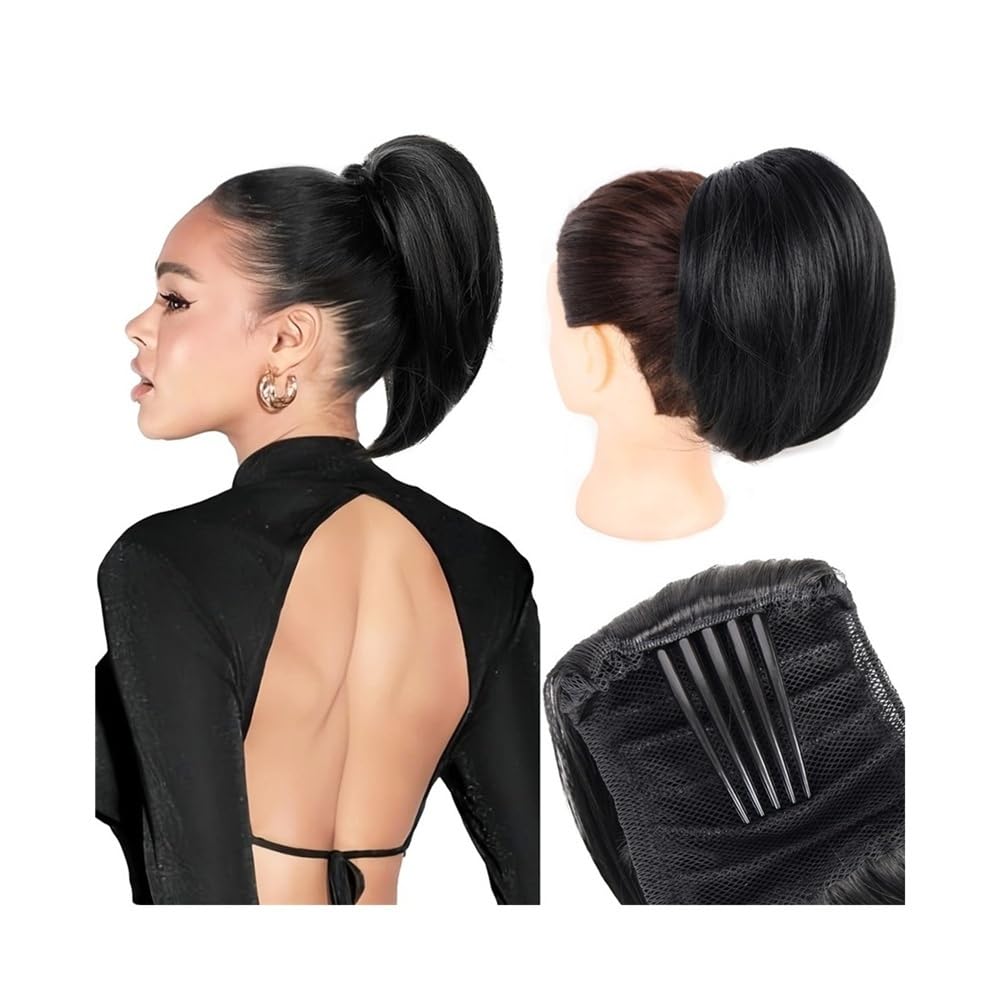 Lizhuzhuzs28 Women Synthetic Hair Bun Chignon Updo Elastic Drawstring Short Ponytail Hairpiece Comb Clip in Extensions Daily(1B)