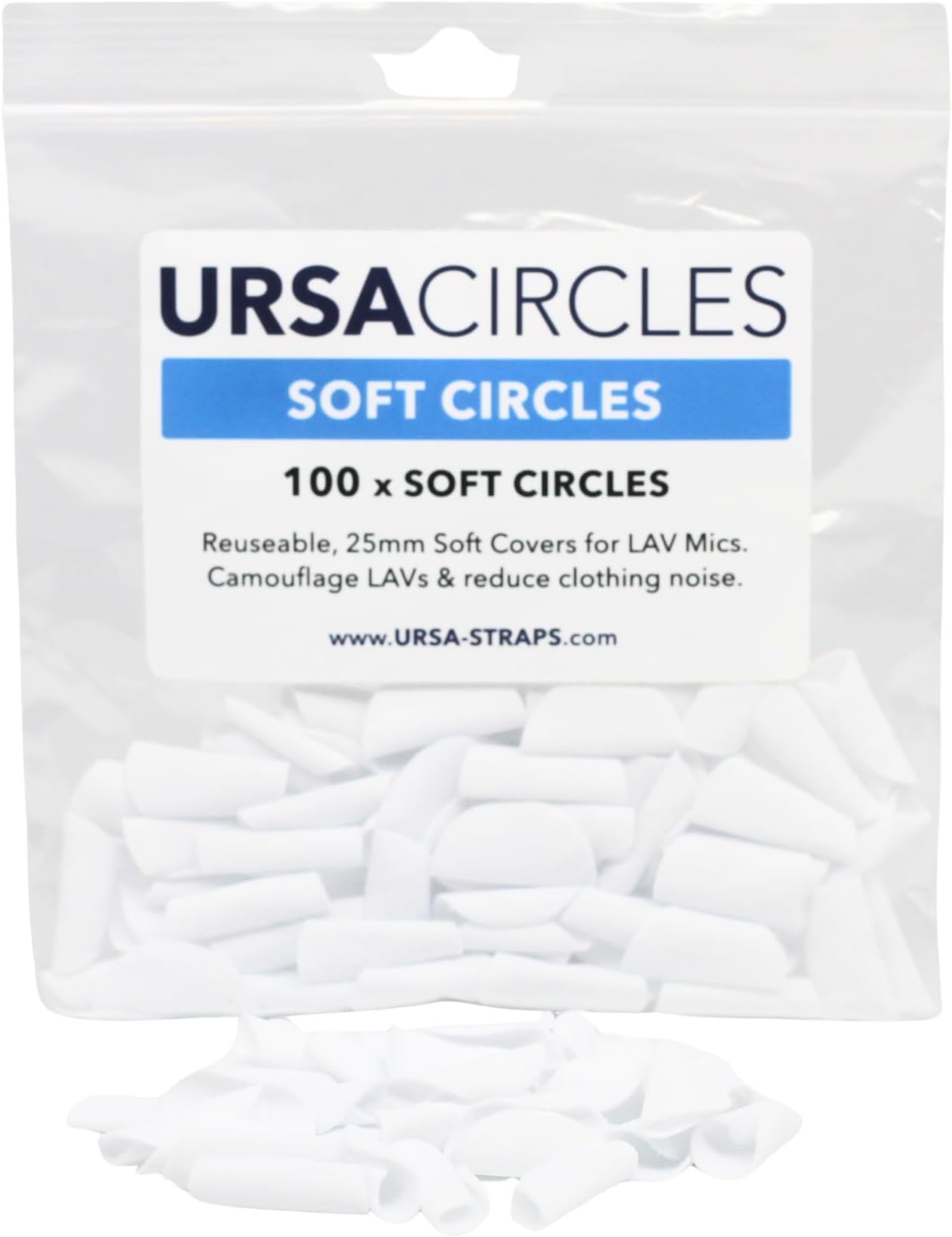 URSA Soft Circles Mic Tape: Reusable Lav Mic Tape Soft Covers | Wind Shield and Camouflage for Lavalier Mics | 100x Soft Lavalier Tape Circles | Microphone Tape White