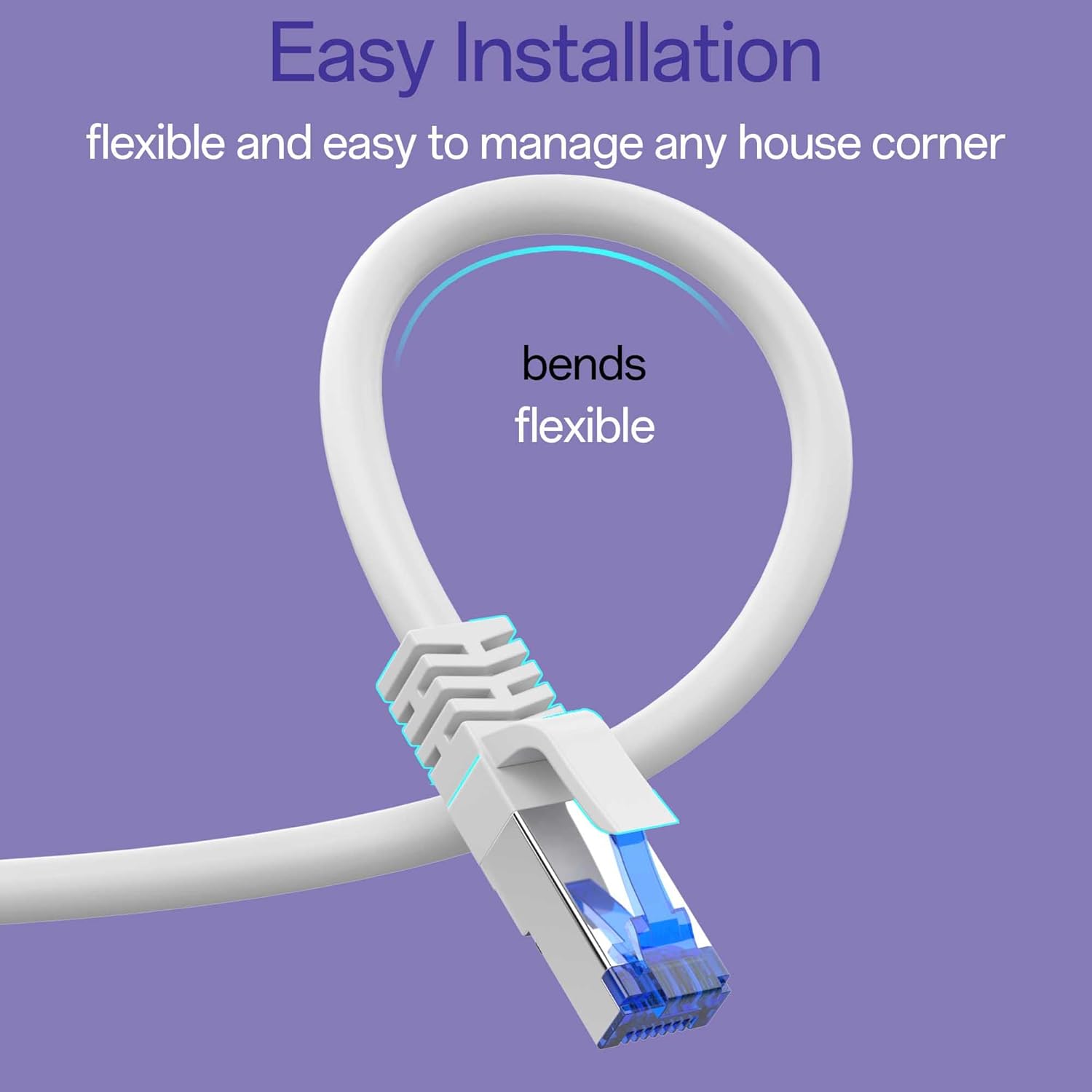 Cat8 Ethernet Cable 200 FT Indoor & Outdoor, Ethernet Cable High Speed 40Gbps 2000Mhz, Flexible Shielded Internet Cable, Cat 8 SSTP Network Cable for Home/Office/Gaming/POE, White