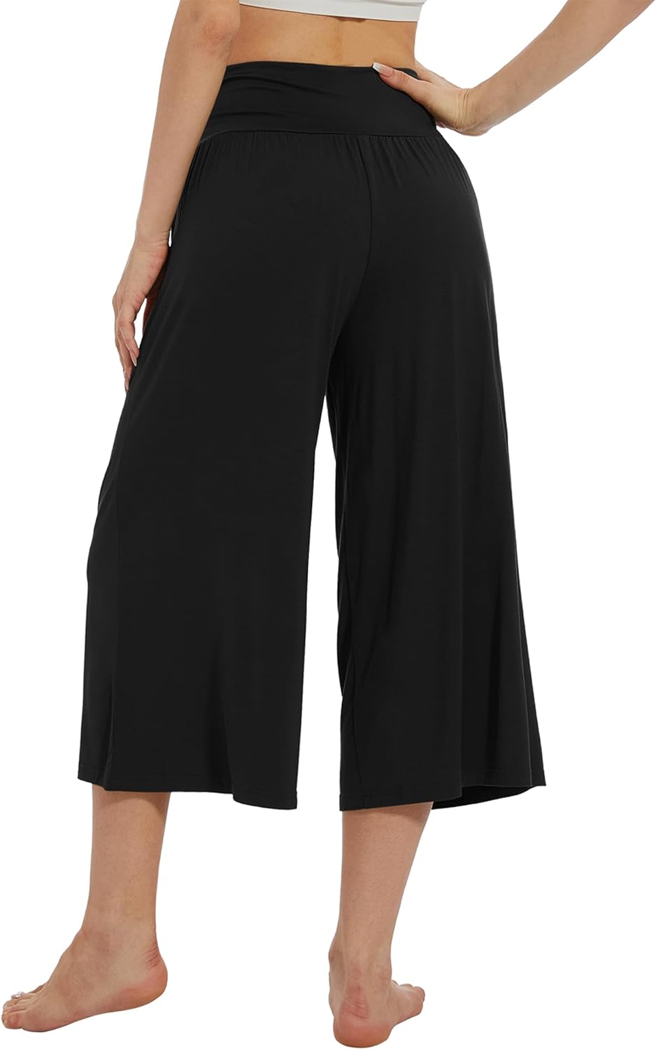 WiWi Women's Wide Leg Capri Pants Viscose from Bamboo Palazzo Lounge Bottoms with Pockets High Waist Pajama Bottom S-XXL - Image 4