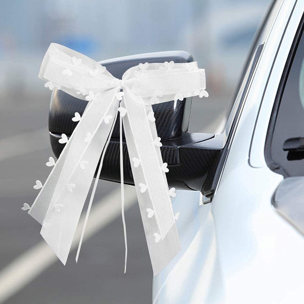 FAVENGO 50 Pcs Lazo Blanco Boda Coche Lazos Coche Novios Lazo Coche Boda Organniza Lazos Boda Lazo Coche Boda para Coche Novio Coche Novio Lazos Blancos para Decoración Coches Novios 20x10cm