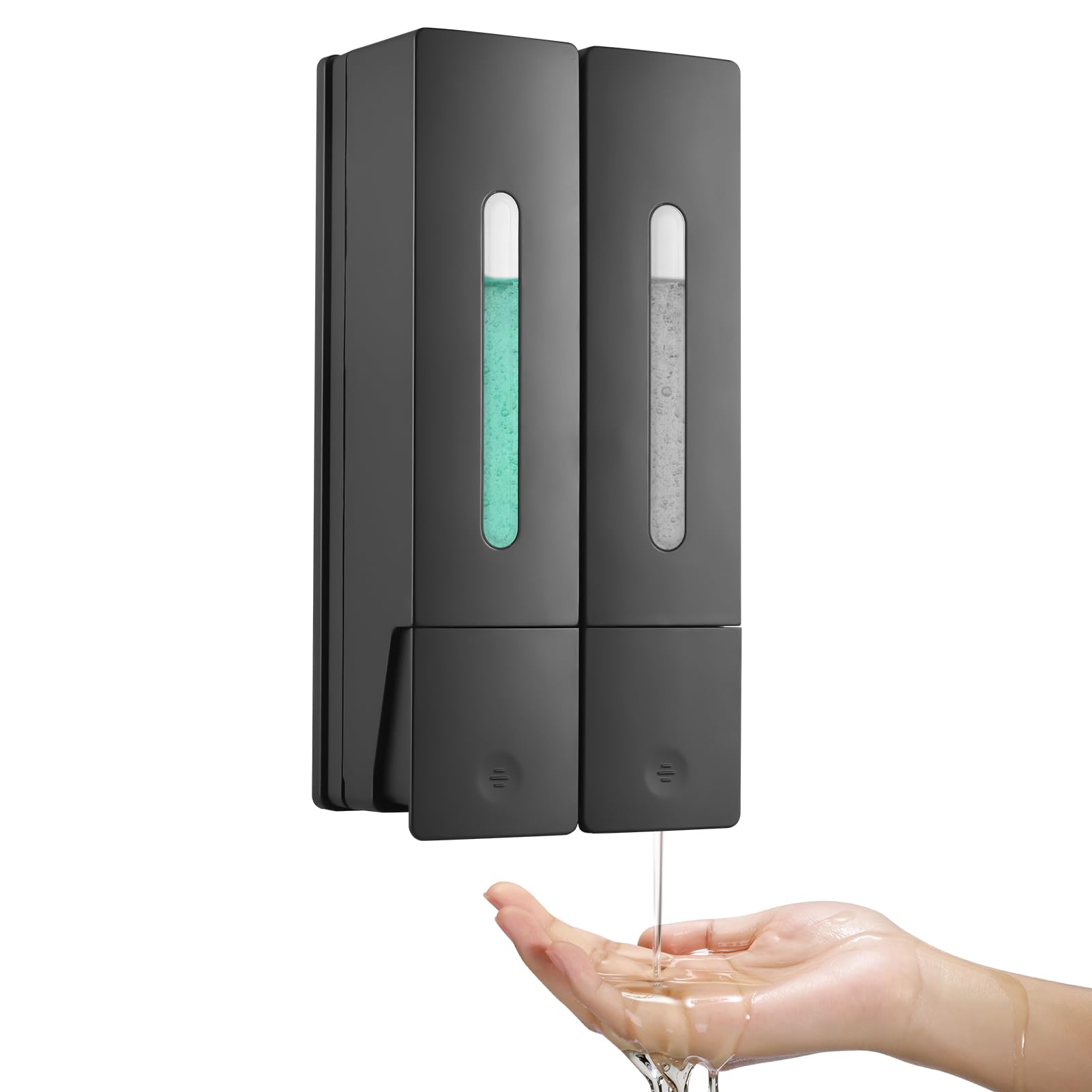 Decdeal Dispensador de jabón de Manos de 400 ml x 2, Seguro, ABS, sin Perforaciones, dispensador de jabón para Montaje en Pared con Ventana Transparente, Salida de líquido separada, diseño de Bloqueo
