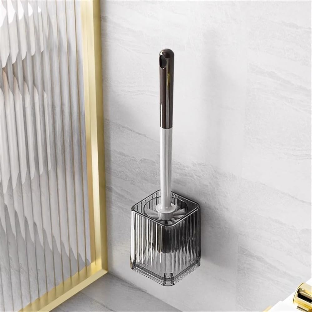 Escobilla de Baño Juego de portaescobilla de baño gris transparente, Base con orificios de ventilación, soporte de cepillo de plástico, cepillo de baño montado en la pared Escobillas de Inodoro
