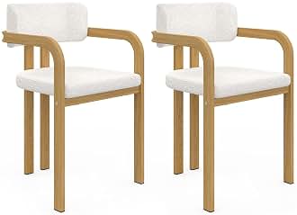 IDMarket – Juego de 2 sillas de comedor, sillas de mesa ESMA de metal efecto madera y tejido buclette con reposabrazos