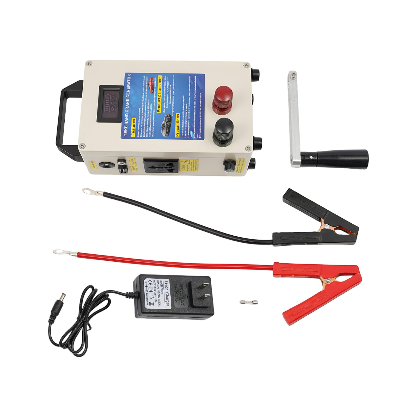 Generador de manivela, 20 A, 15600 mAh, estación de energía portátil, fuente de alimentación manual de alta potencia, cargador de emergencia con mango y líneas de cable para operaciones de campo