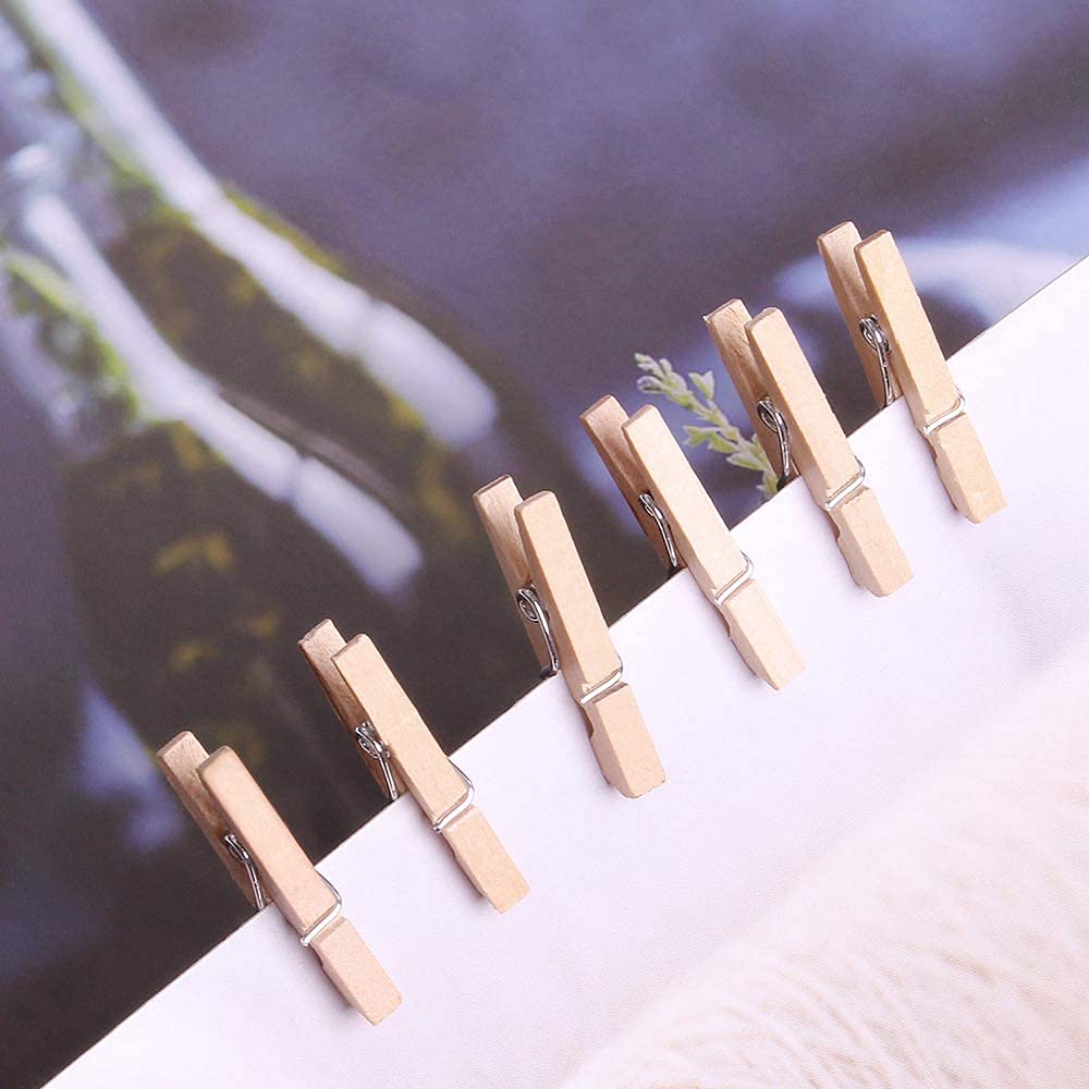 100 Mollette Mini In Legno Naturale - Clip Decorative Per Foto, Appunti, Decorazioni Fai Da Te - Foto 8