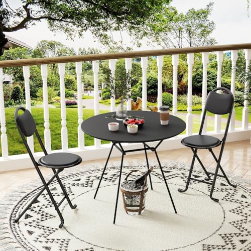 2 Pack Folding Stool with Back, PU Leather Padded Collapsible Stool, Steel Frame Portable Folding Chairs for Kitchen Cafe Shop Indoor Outdoor Camping BBQ Picnic - Image 3