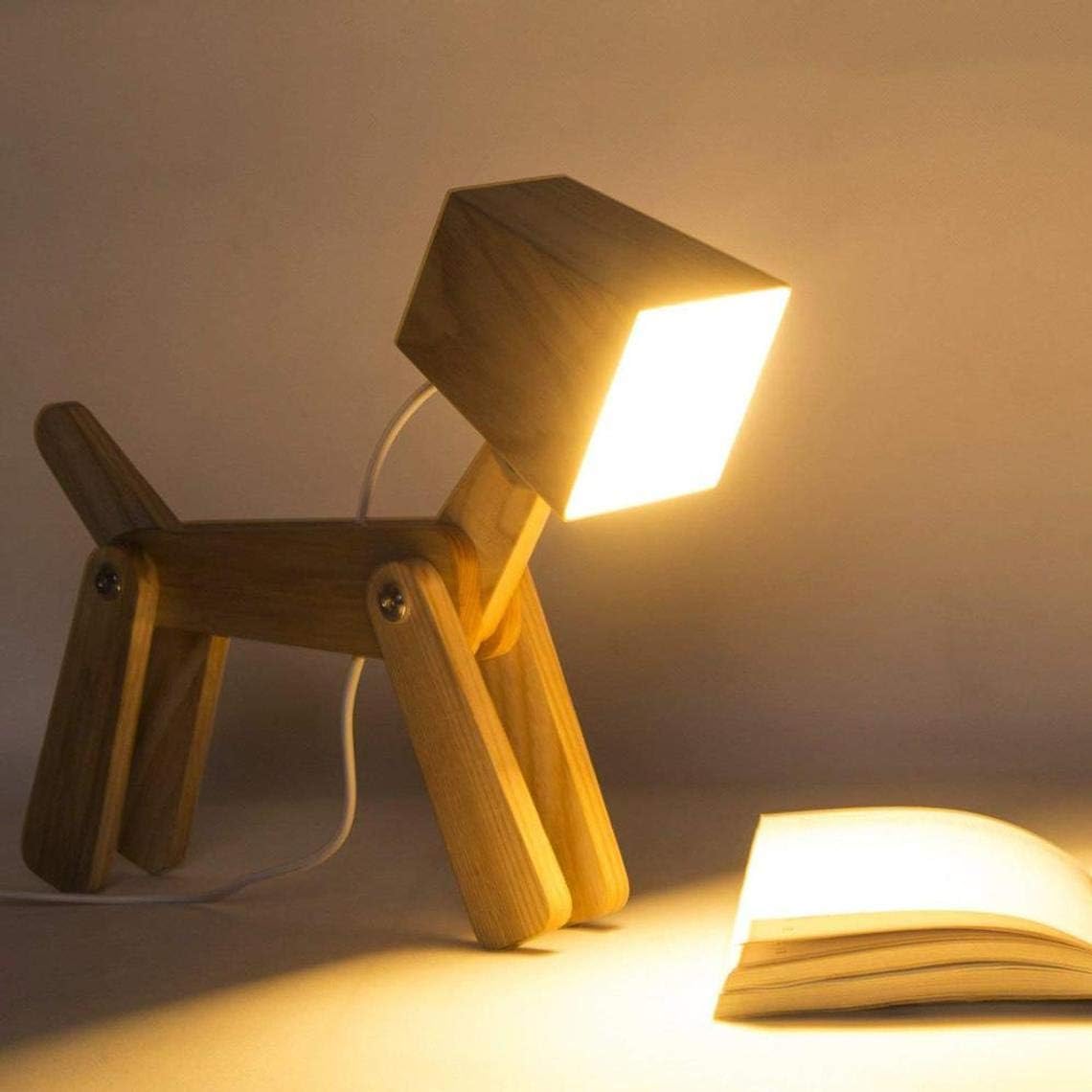 Artica Wooden Adjustable Dog Table Lamp 7w Warm White Led Study Light Night Lamp