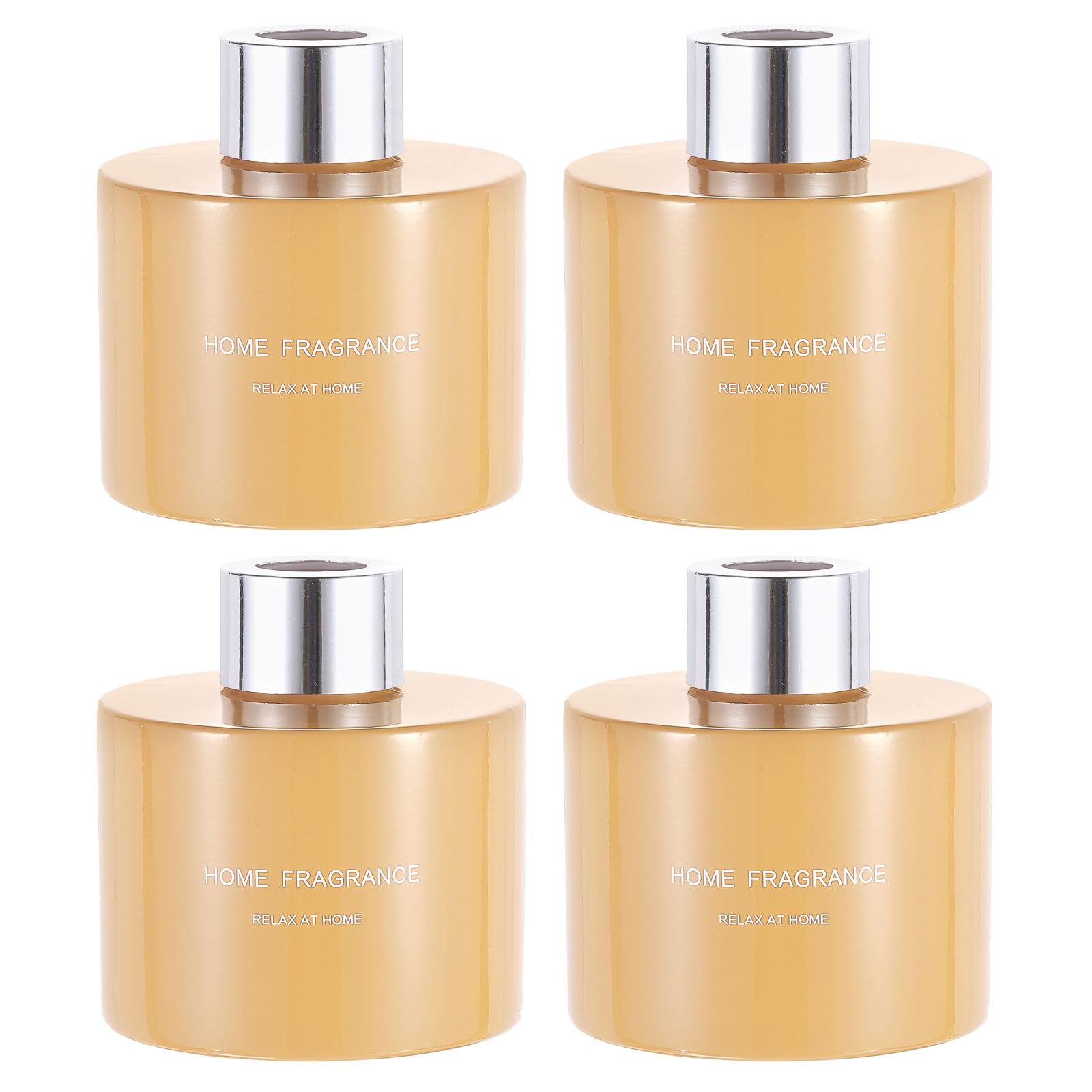 sourcing map 4pcs Empty Glass Diffuser Bottle 140ml/4.7oz Refillable Fragrance Accessories Aromatherapy Jar Container for Replace Reed Diffuser Home Bathroom Pale Orange with Silver Tone Cap