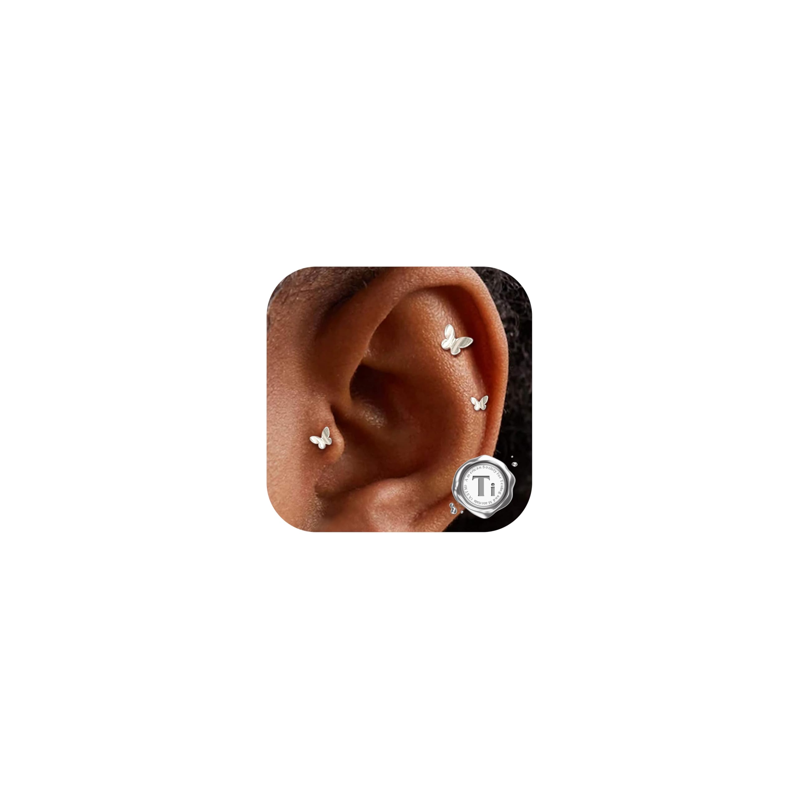 ADRAMATA G23 Titanium Helix Piercing Jewelry Cartilage Earrings Internal Screwed Titanium Labret Hypoallergenic Lip Nose Stud CZ Heart Flat Back Ear Piercing Jewelry 6/8/10MM