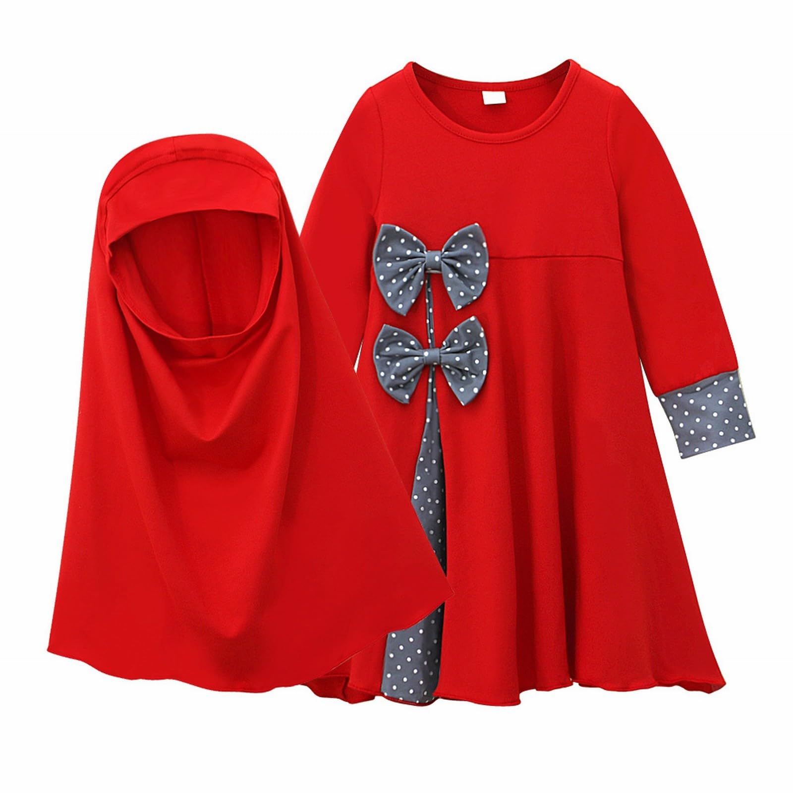 Kids Prayer Dress Muslim Clothes for Toddler Girls Long Sleeve Abaya with Hijab Maxi Islamic Set Scarf Kaftan Clothes