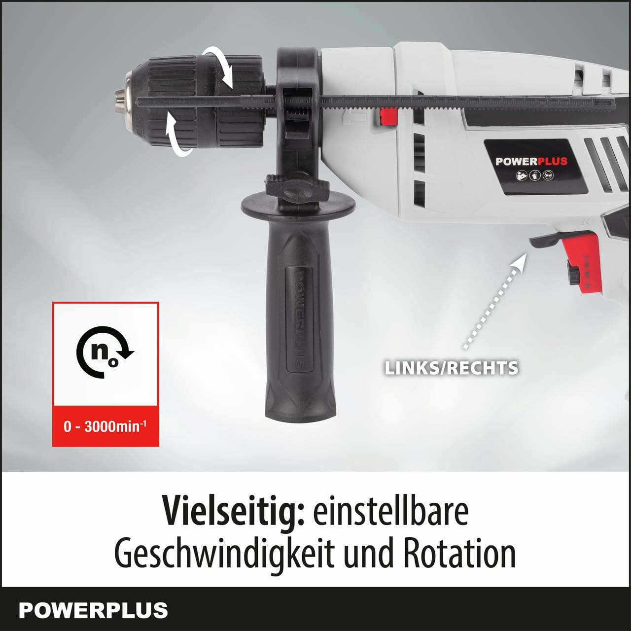 POWER plus Powerplus Elektro-Schlagbohrmaschine POWC10200-2 in 1: (Schlag-) Bohren, 600 W Bohrmaschine, Links-Rechts-Schalter für Schrauben