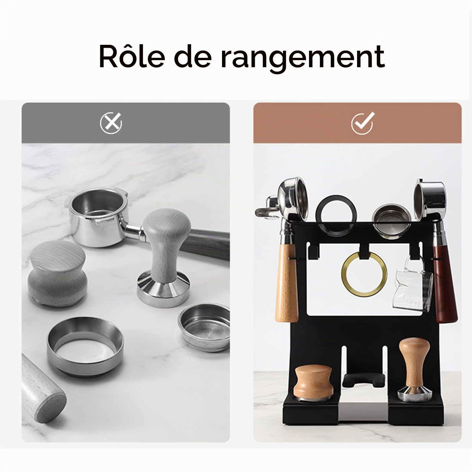 Tissting Support de Doseur de Café en Fer, 23x14.7x29.2cm Station de Bourrage de Café avec Poignée de 58 mm，Comptoir Porte-filtre à Café Rangement Support pour Café à Domicile