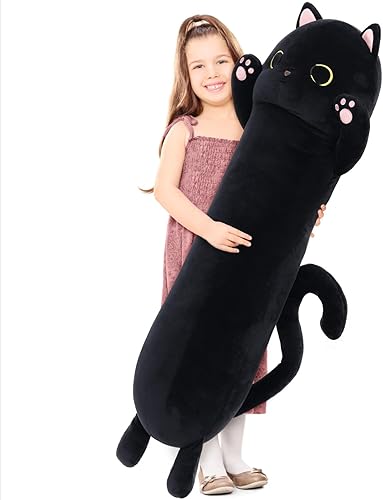 Miniatura 2 de MorisMos Almohada de cuerpo de gato de 43 pulgadas de largo, juguete de peluche grande de dibujos animados, almohada grande para abrazar para niños,