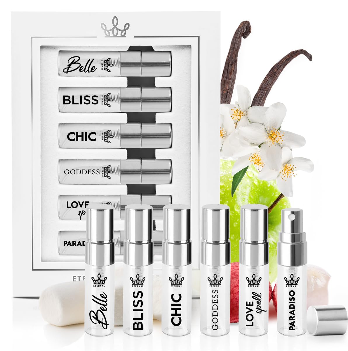 Eternal Discovery Set Women's Modern & Niche 6x3ml Sample Sprayers - Clean Ingredients - Eternal Belle - Eternal Bliss - Eternal Chic - Eternal Goddess - Eternal Love Spell - Eternal Paradiso