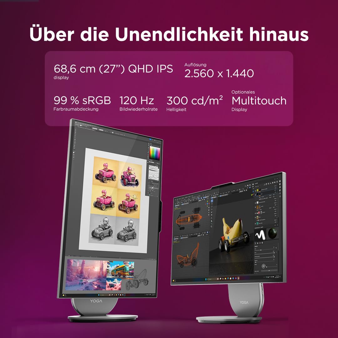 Lenovo Yoga AIOi PC | Copilot+PC | 27" QHD Touch Display | Intel Core Ultra 7 356H | 32GB RAM | 1TB SSD | NVIDIA GeForce RTX 5060 | Windows 11 | Inkl. Maus und Tastatur | Grau | 3 Monate Premium Care
