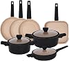 Gr8 Home Casamema Forged 10 Piece Black Marble Carbon Steel Cookware Set Non Stick Cooking Pot Frying Grill Pan Saucepan Kitchenware with Lids