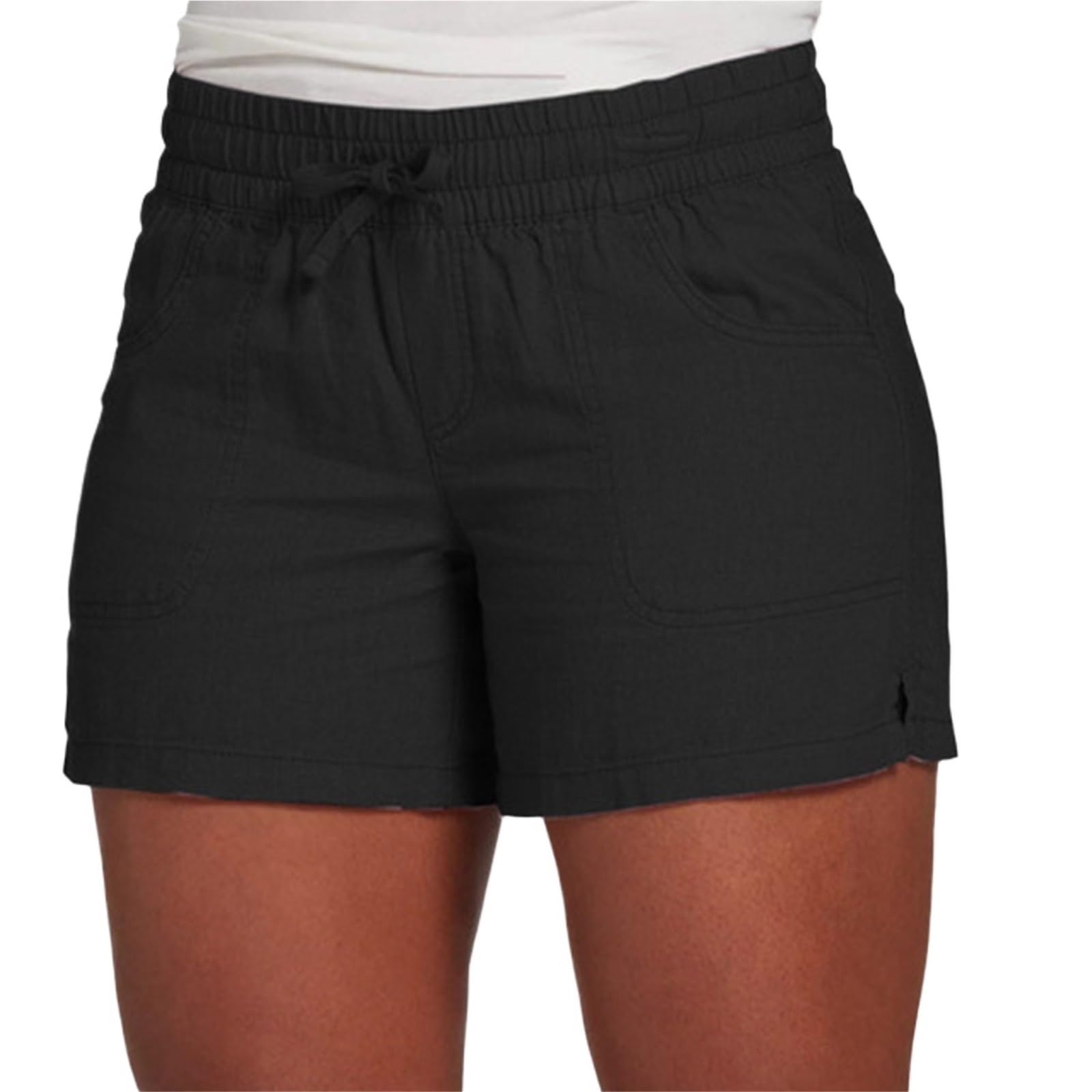 Short femme short d'été décontracté en coton et lin noir ample taille L