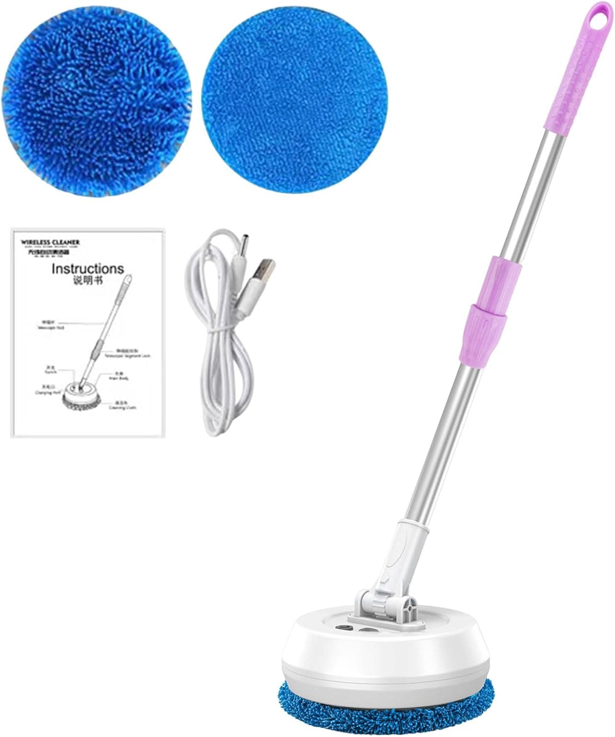 Round Electric Spin Mop 180degree Rotation Cordless Floor Cleaner