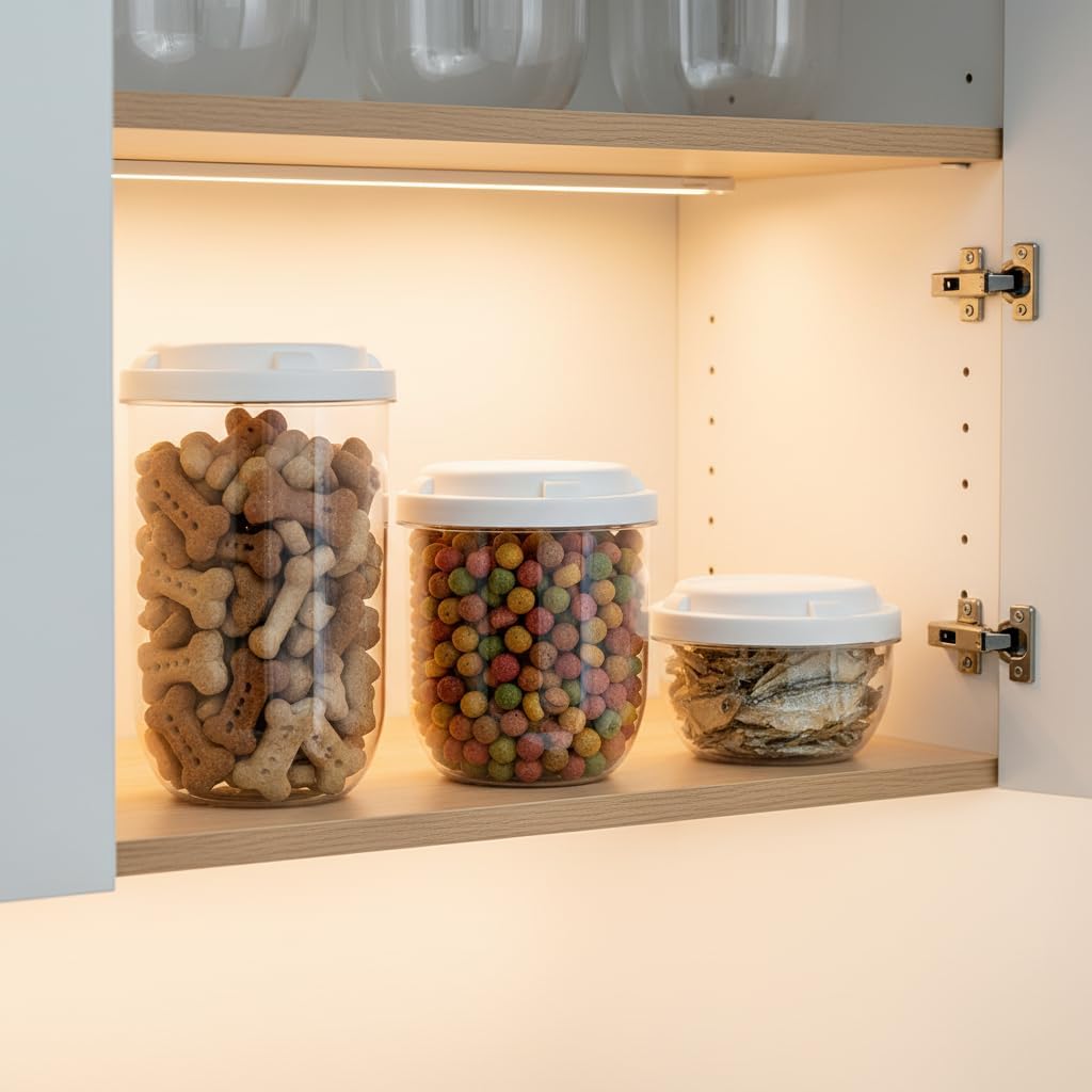 6 Pieces Pet Food Storage Containers, Clear Dog and Cat Treat Jars with Lid, Portable Snack and Cookies Organizer Boxes for Kitchen, Cabinet, Countertop and Pantry