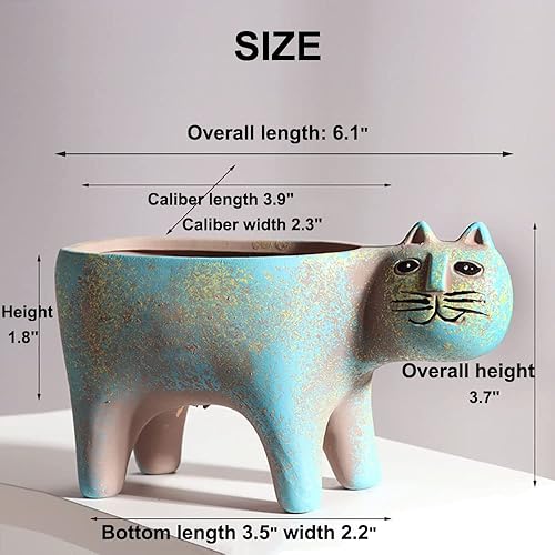 Miniatura 7 de DIYOMR Macetero para suculentas de animales, macetas de cerámica para gatos, contenedores de cactus o plantas para decoración del hogar, oficina,