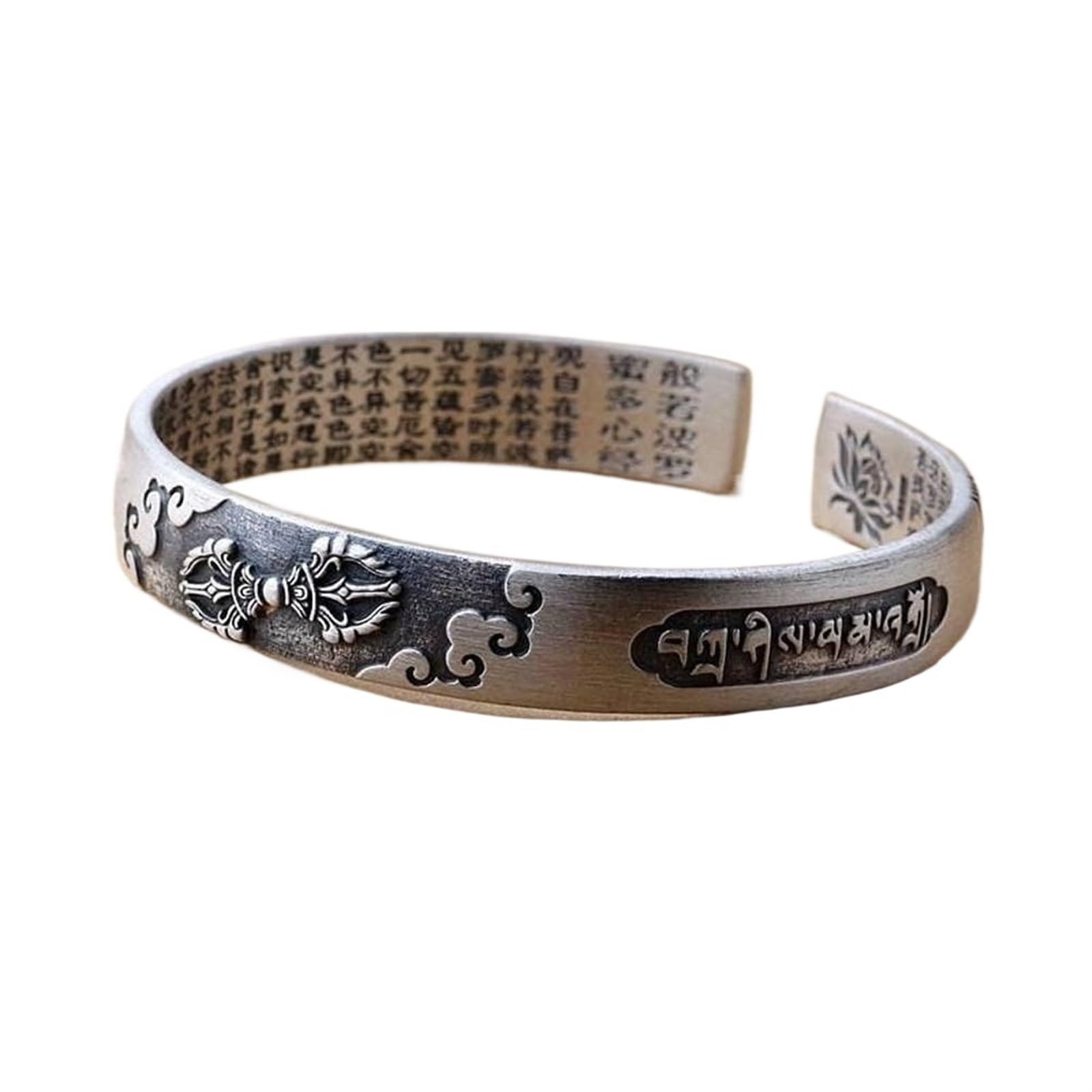 Bracciale in argento, bracciale rigido alla moda, braccialetto in argento 999 con detti buddisti Vajra Bracciale aperto con detti buddisti buddisti femminili. I braccialetti possono essere regalati a