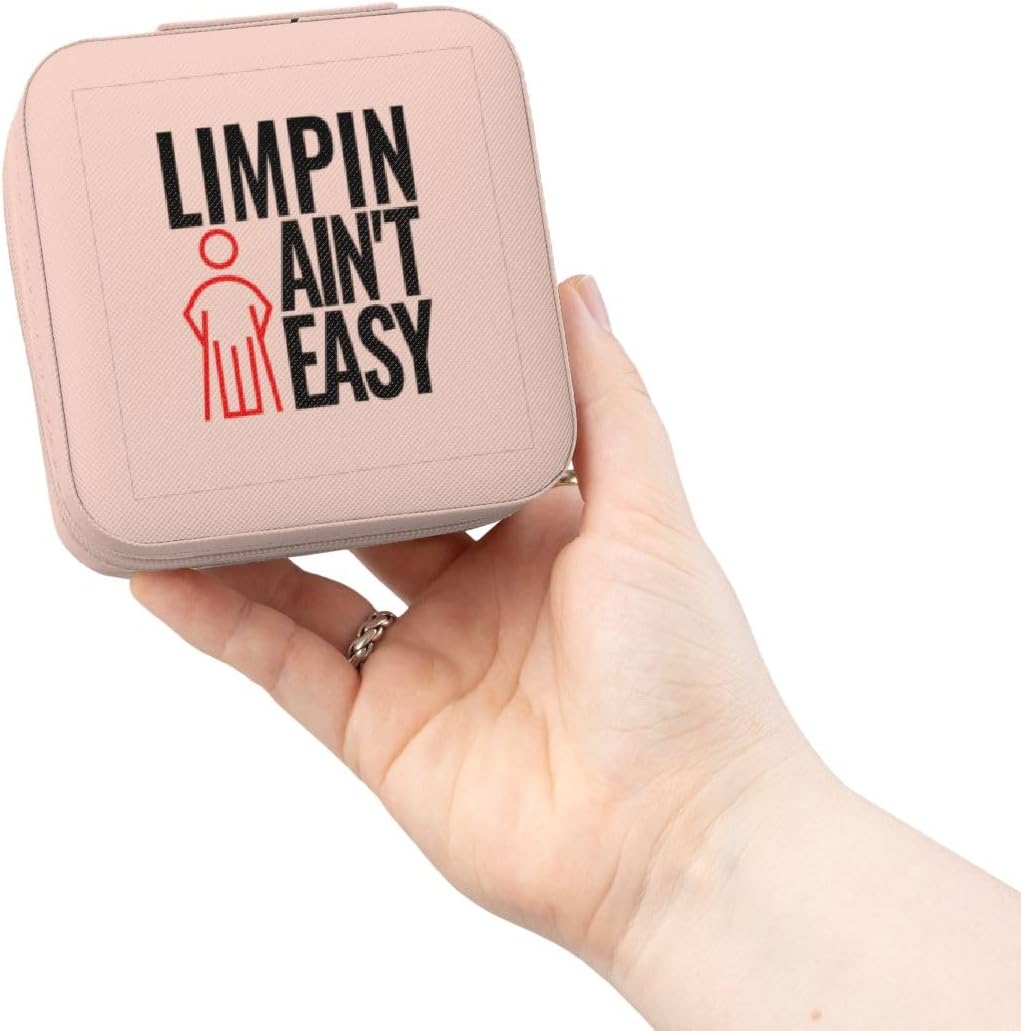 3dRose Limpin Aint Easy Crutches Injury Replacement Design Jewelry Travel Case Pink