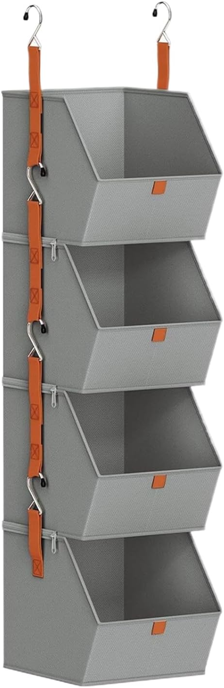 Hanging Closet Organizer 4 Tier, With Adjustable Storage Solution, 26x31x120cm, Clothes Hanging Shelves, Over-The-Door Shelf, SpAce-Saving Design, For Apartment, Renters, Bedroom, Dormitory