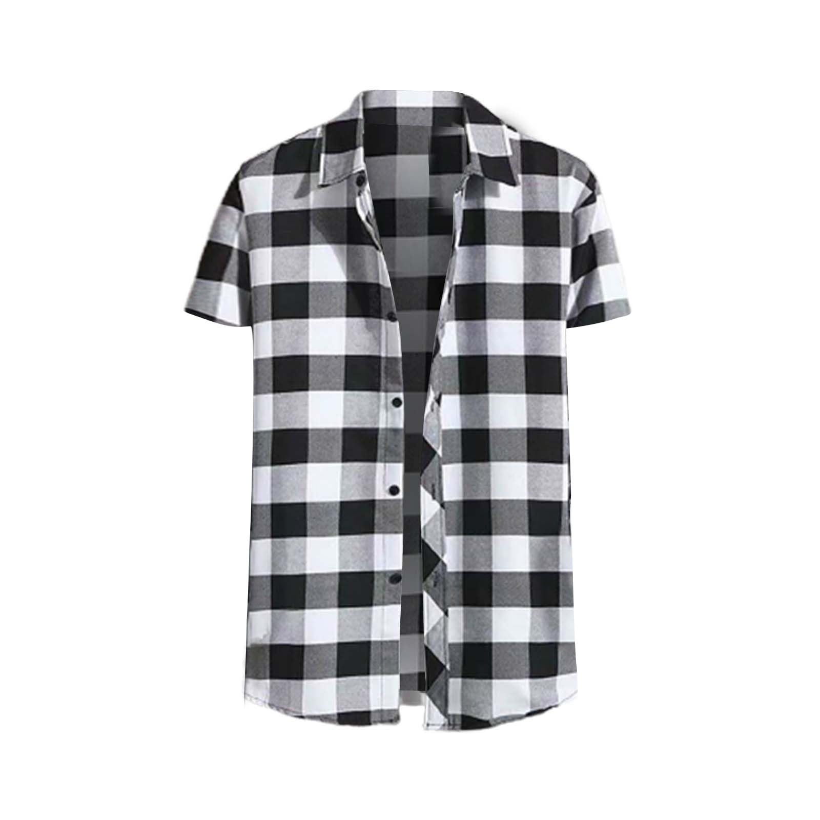 JPLZi Mens Short Sleeve Button Down Shirts Cotton Plaid Regular Fit Men's Casual Button-Down Shirts with Pocket