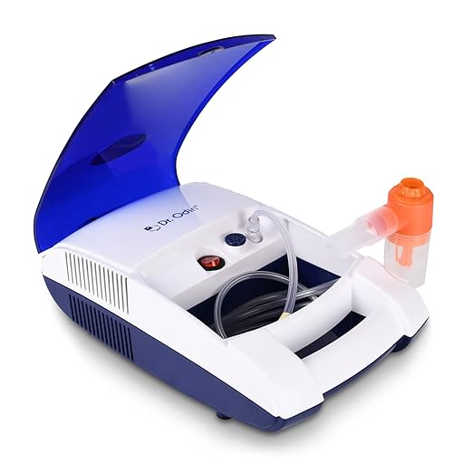 Dr. Odin Piston Compressor Nebulizer Machine Noise Less for Adults, Kids Cold and Cough with Mask Kit (Blue/White, 2 Year Warranty)
