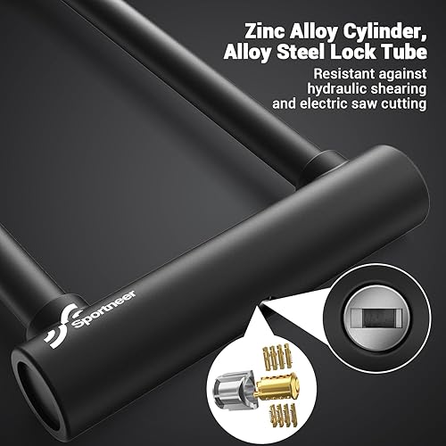Miniatura 4 de Sportneer Candado de bicicleta  Cerradura de bicicleta antirrobo resistente de 0.709 in con 3 llaves  Cerraduras en U para bicicleta con soporte de