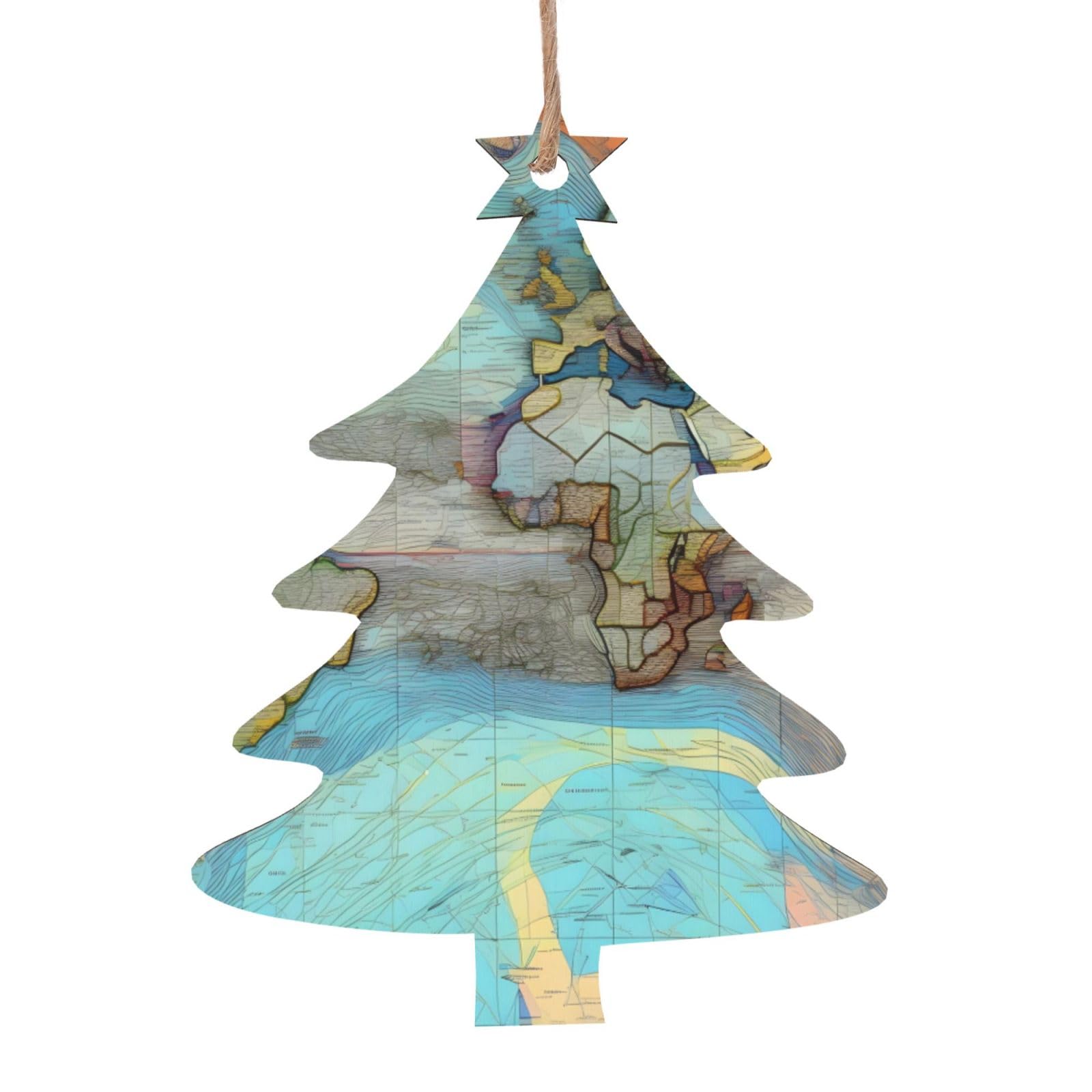 Cartoon World map Printed Christmas Wooden Pendants, Simple and Environmentally Friendly, Holiday decorationsã€‚