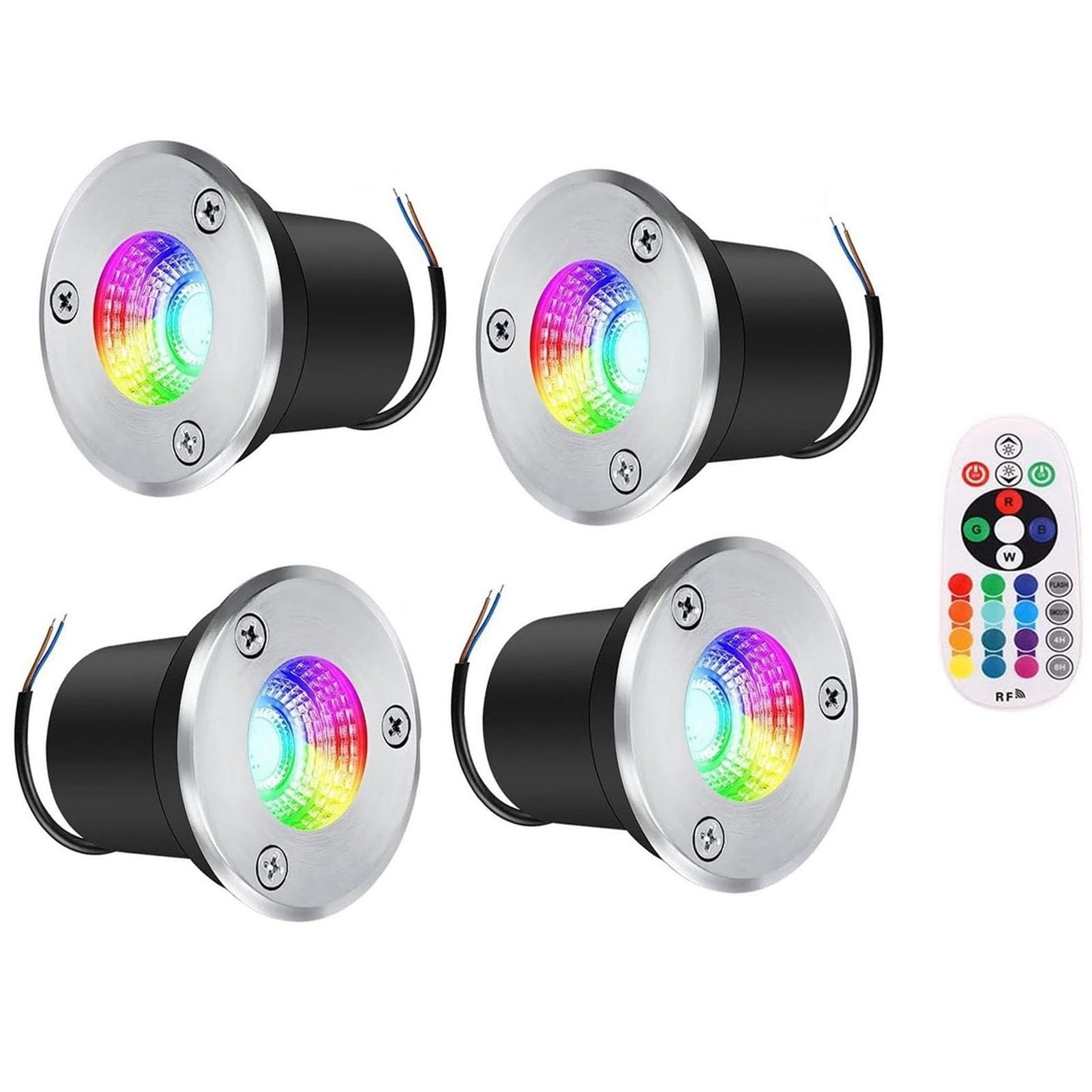 4 Piezas Focos LED para Exterior - Foco De Suelo De 3W, Lámpara De Pie Empotrable Impermeable IP65, Focos LED RGB, Foco LED Empotrable En El Suelo, con Focos De Control Remot(3W(85-265V))