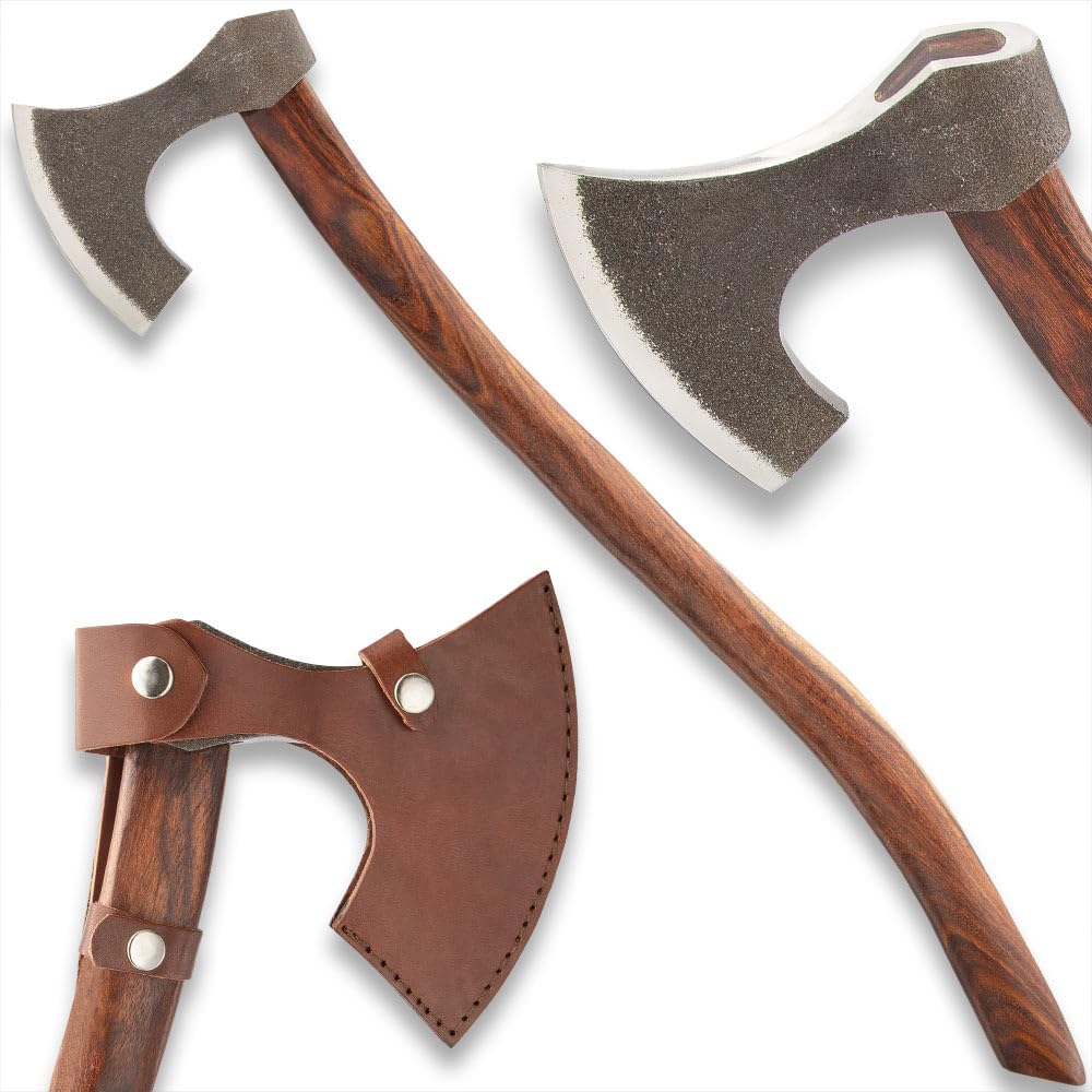 Viking Replica Bushcraft Axe | Historical Craftsmanship | for Outdoor Use | Carbon Steel Blade | Rough-Hewn | Ergonomic Wooden Handle | Overall Length 29”