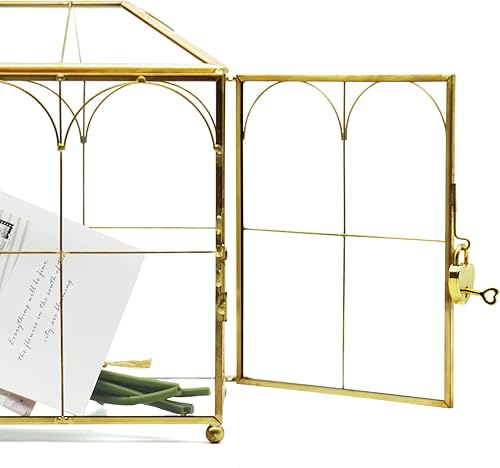 Miniatura 5 de Caja de tarjeta de cristal de oro rosa, caja de regalo con ranura y cerradura para recepción de boda, ceremonia de fiesta, tarjetero de fiesta de