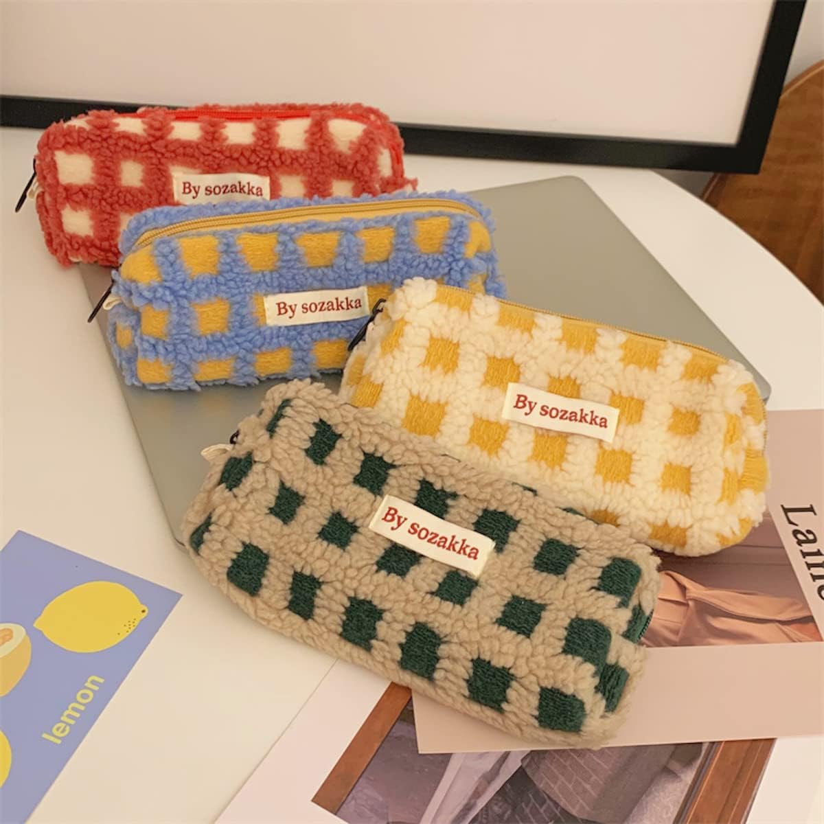 ronsila ペンケース 韓国 筆箱 韓国 かわいい おしゃれ 大容量 高校生 女子 中学生 ボアワッフルペンケース（ピンク）