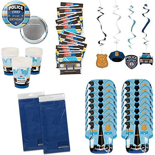 My Family Gift Shoppe Police Party Supplies Policeman Policewoman Birthday Party Tableware Bundle Set Includes Tablecloths, Plates, Napkins, Cups, Plus More for 16 Guests