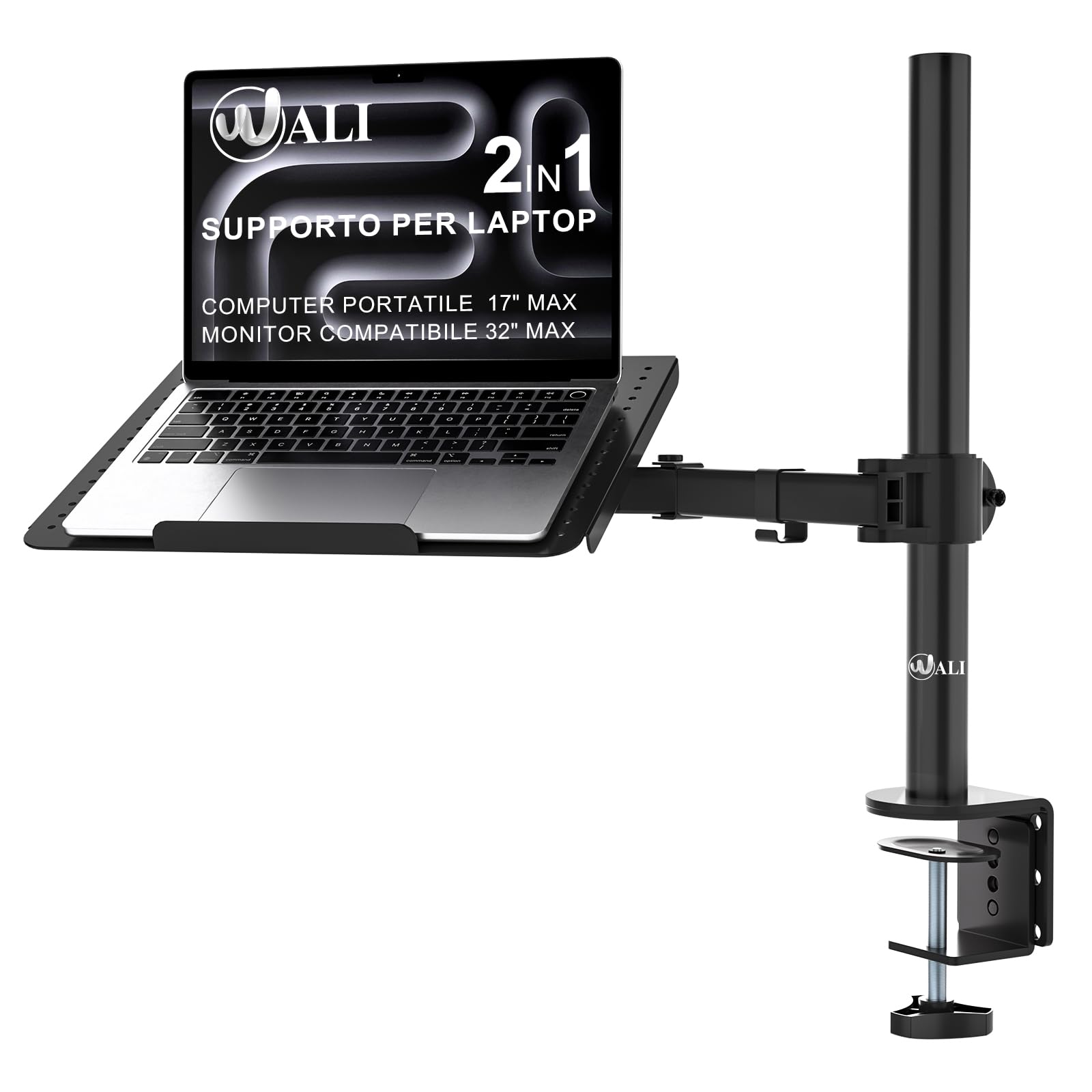 Wali Supporto da scrivania per 1 laptop fino a 17 pollici, completamente regolabile, capacità 10 kg con supporto per piattaforma di raffreddamento ventilato (M00LP)