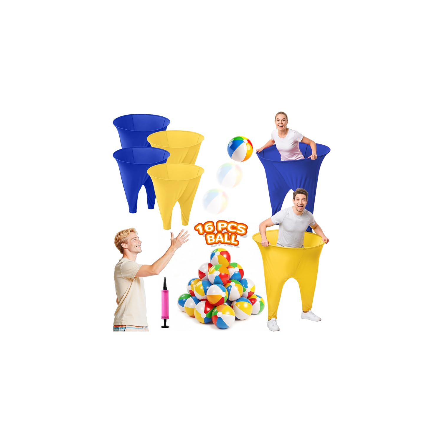 Granny Pants Outdoor Games 4 PCS Fun Party Game Pants with 16 Bouncy Balls and 1 Air Pump (Random Colors), Ring Toss Game Set Granny Pants Yard Game for Adults and Family Party Game