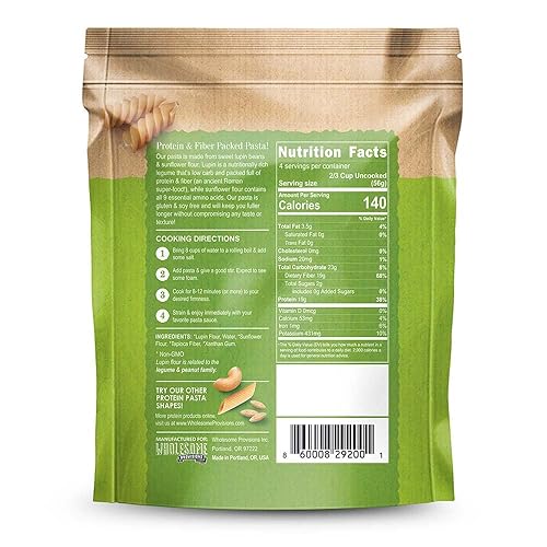 Miniatura 5 de Lulupasta - Pasta alta en proteínas, 0.65 oz, hecha con harina de altramuces y harina de girasol, 0.18 onzas de carbohidratos netos, sin gluten,