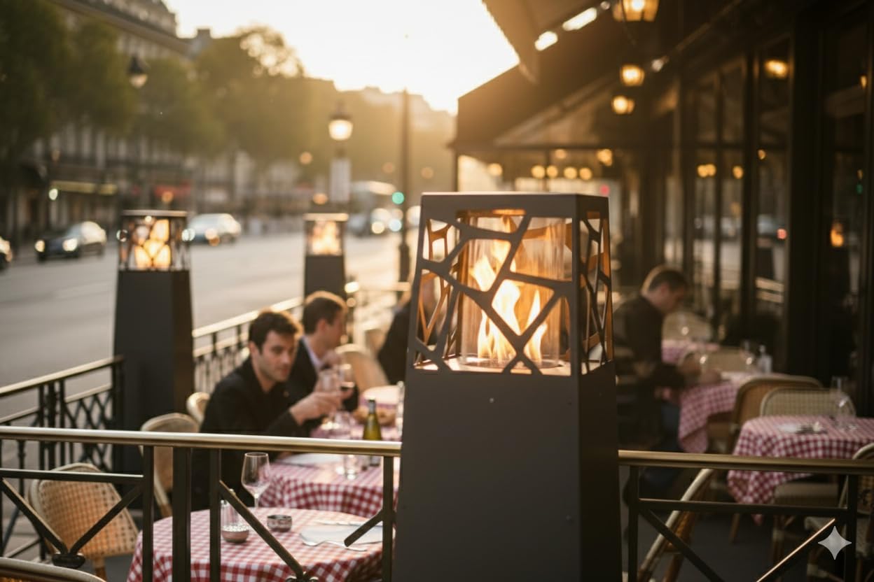 Planika Pyramid Chauffe-terrasse au Gaz Moderne Cheminée Extérieur Jardin Noir