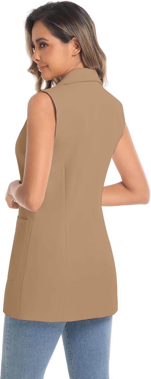 IDEALSANXUN レディース ロングベスト ノースリーブ ブレザー ドレッシー 春夏 スーツ ジャケット
