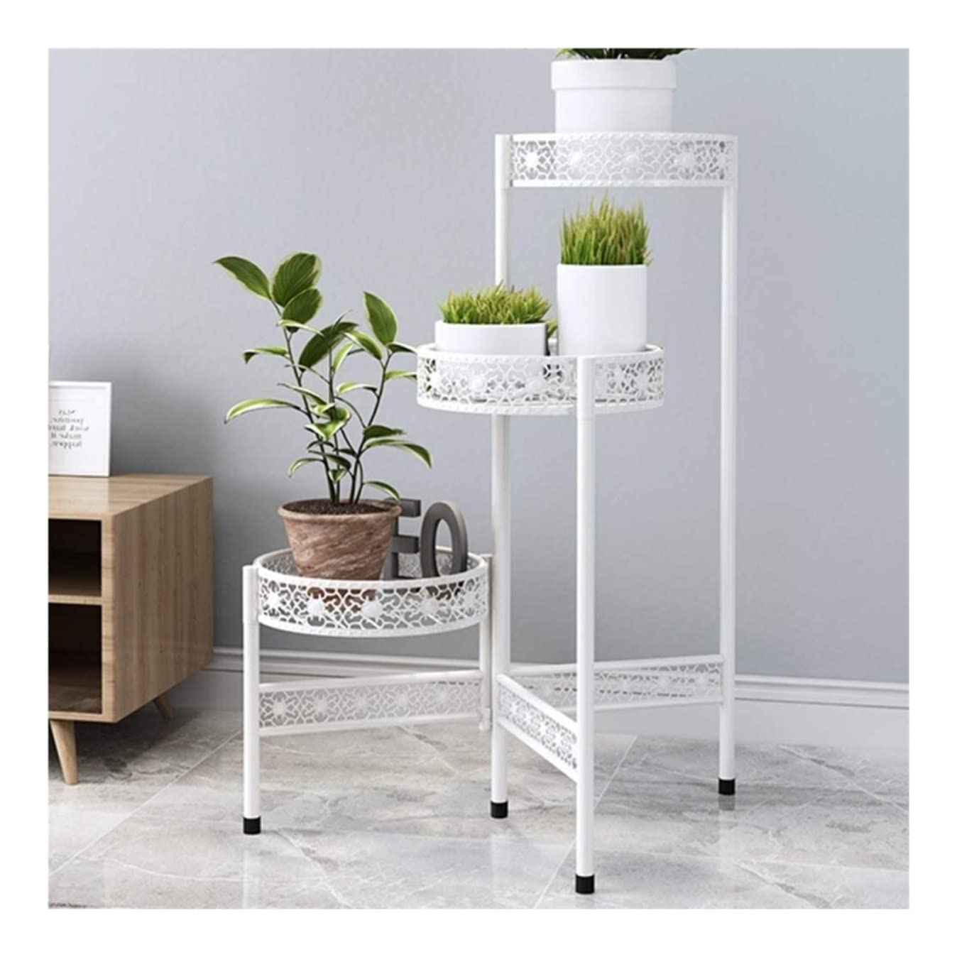 DFGHNBVC Plant Stand Plant Shelves Flower Holder Iron Folding Flower Plant Stand Modern Flower Pot Stand Floor Flower Display Stand Home Decor Flower Stand Plant Shelf Plant Rack,White-70Cm