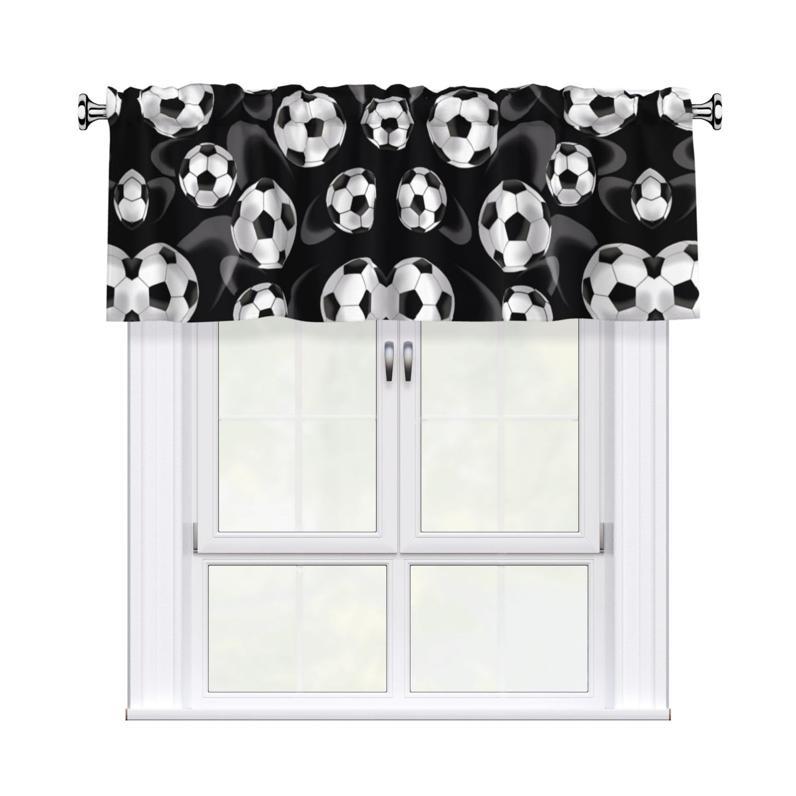 WHJSSF Soccer Black Prints Housewarming Gift – Peach Skin Window Valance 54x18 for a Cozy Kitchen Refresh
