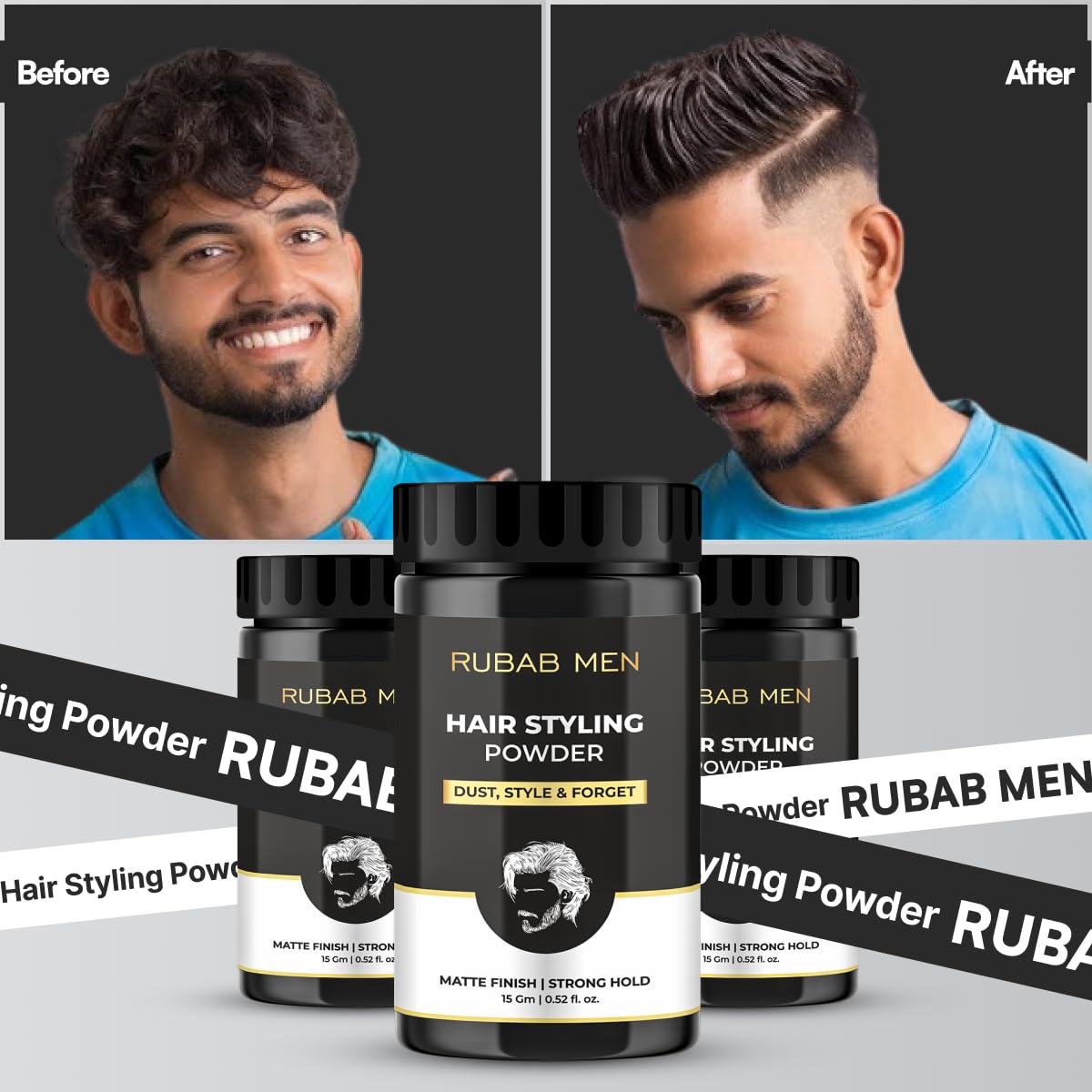 RUBAB MEN Hair Volume Powder Wax for Ultra-Strong Hold, 15g | Upto 24hrs Matte Finish Volumizing & Texturizing | Safe & Easy To Use 2