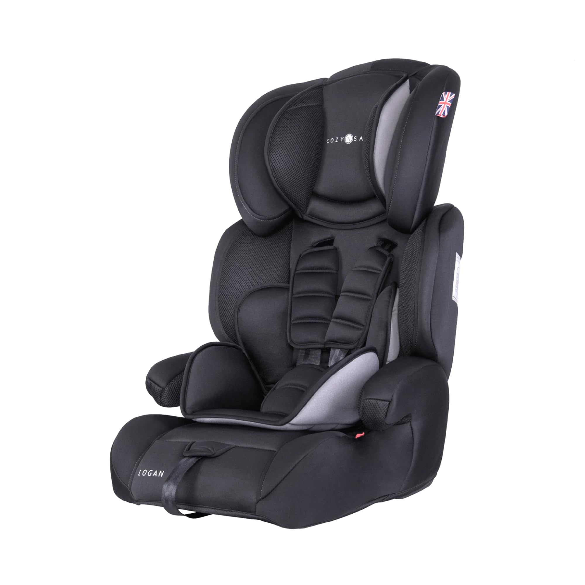 Logan Group 1/2/3 Car Seat 9-36kg, 9 Months to 12 Years, 5 Point Harness, Forward Facing, Side Impact Protection, Adjustable Headrest, Lightweight, Child, Toddler Car Seat - Black/Grey