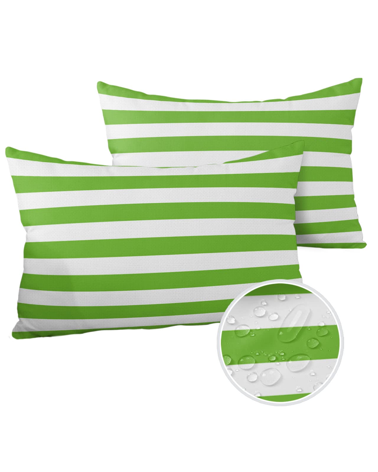 Lumbar Throw Pillow Covers 12x20 Outdoor Waterproof Pillow Covers for Patio Furniture Green White Stripes Decorative Throw Pillow Cover Striped Pillowcases Set of 2 Cushion Case for Sofa Couch Chair